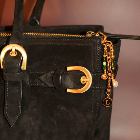 Beaded bag charm in verdant gold